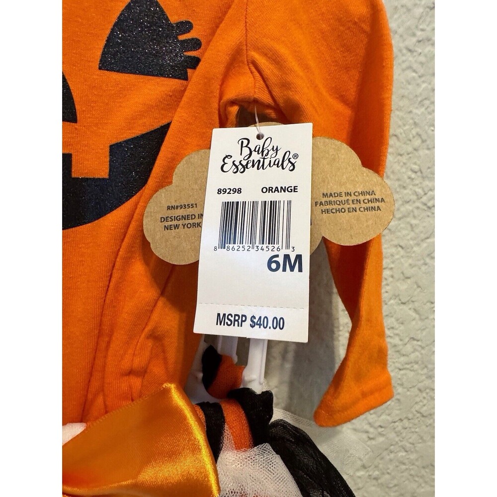 Baby essentials girls orange pumpkin outfit with matching bow size 6mo - Picture 4 of 4